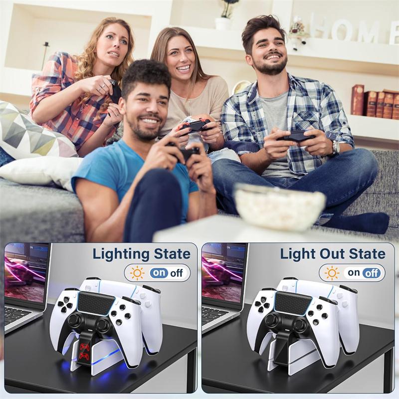 Ps5 Controller Charger Station For Playstation 5 Dualsense/Dualsense Edge, Charging Station With 10 Led Light