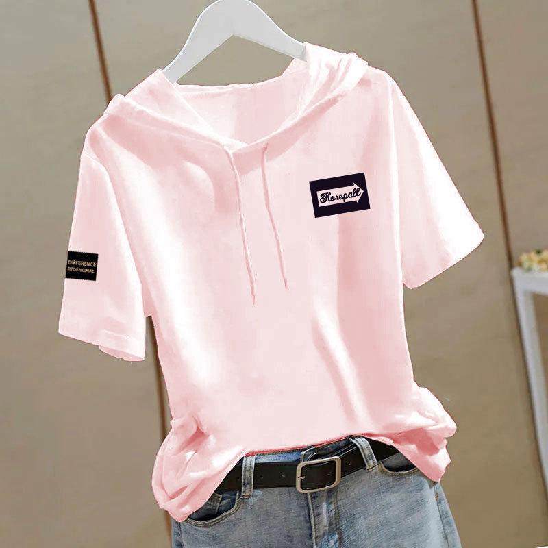 

100% Cotton Chinese-Style Hooded Summer Sweatshirt: Women s Ethnic Loose Short Sleeve Casual Versatile Top 3XL (Recommended 140-160 jin)