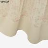 VONDA Summer Women Round Neck Long Sleeve Floral Patchwork Pleated Long Dress