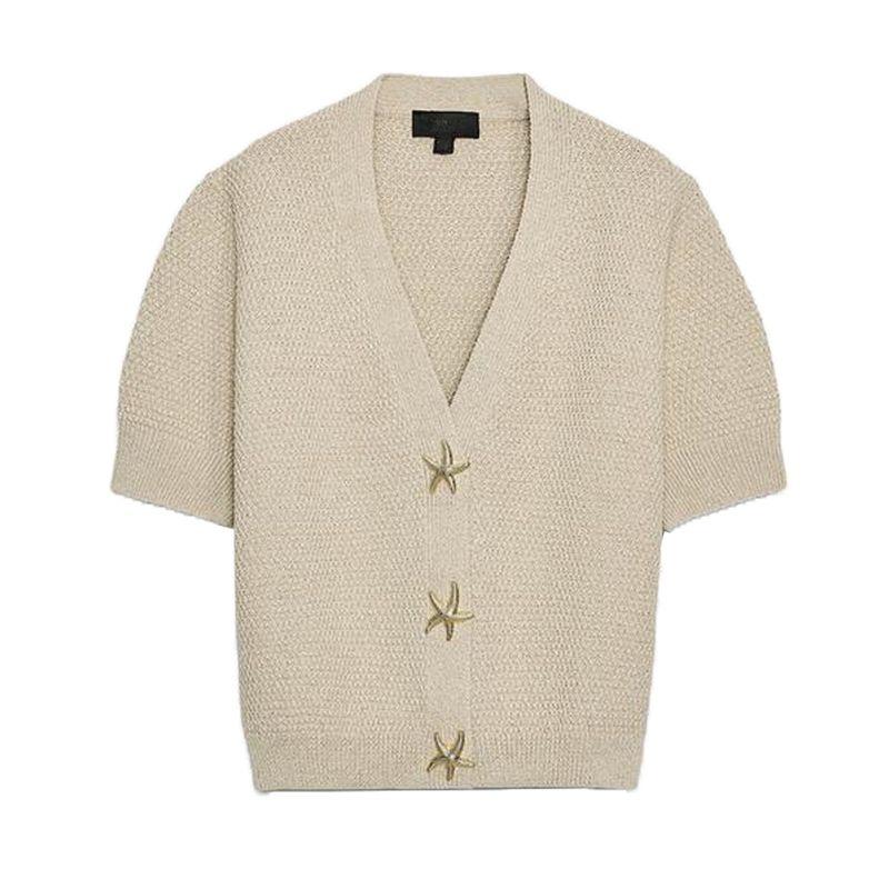 Summer New Product Women's Clothes French Classic Style Short Sleeve V Neck XINGX-Shaped Button Decoration Knitting Outwear 6771066