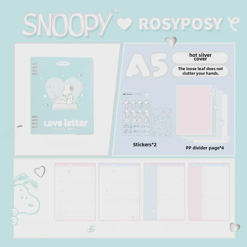 RosyPosy Snoopy Softcover Notebook: Cream Loose-Leaf with Colorful Pages, Stickers, and Horizontal Lines.