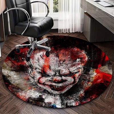 1 Stück Pennywise Joker Clown Runder Teppich Bürostuhlmatte, Anti-Rutsch-Teppich für Heimdekoration, Spielzimmer, Geschenk