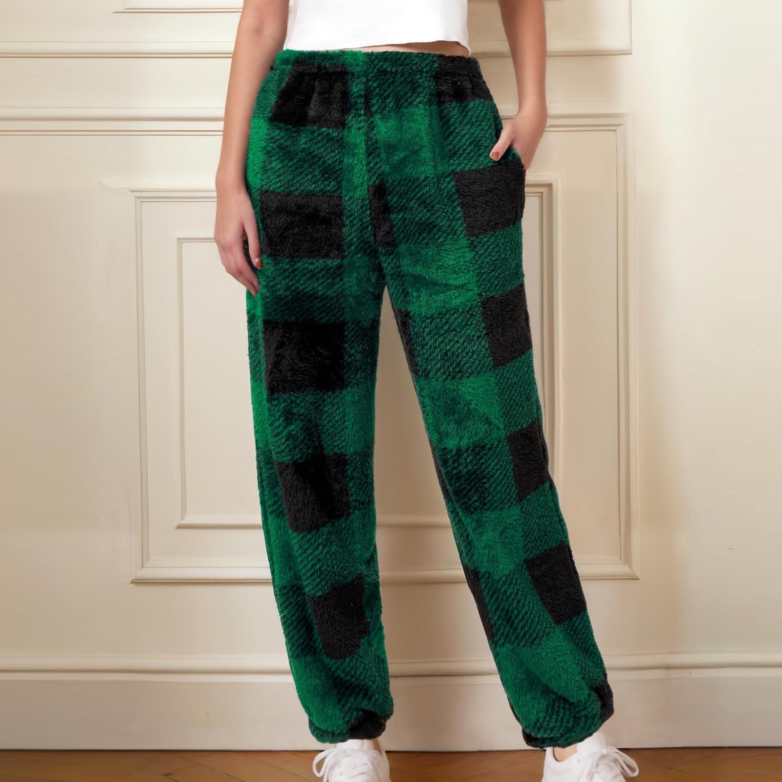 

Женские пижамные штаны, плюшевые пижамные штаны с мягкой эластичной талией, пижамные штаны с клетчатым принтом и 2 карманами XL