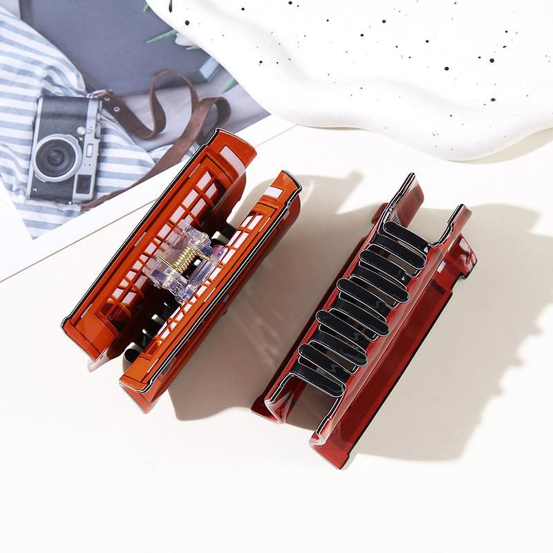1pc New retro Ankela red phone booth hair clip, creative and personalized headband shark clip clip