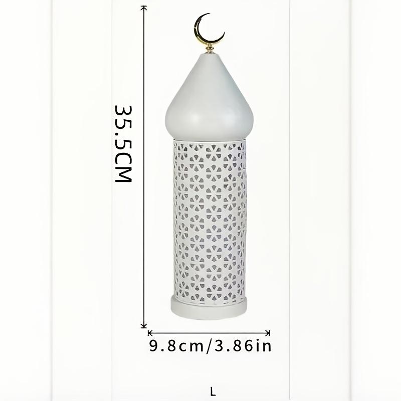 Ramadan Kareem Lantern Set White Moroccan Style Metal Hollow with Golden Crescent Moon Mubarak Home Tabletop Festival Decor