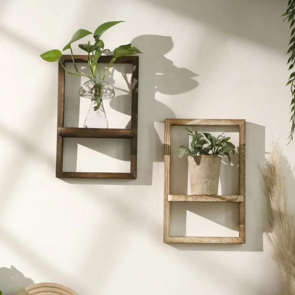 Square Shape Wooden Wall Shelf Decorative Wall Mounted Shelf Vintage Wall Floating Hanger Bedroom