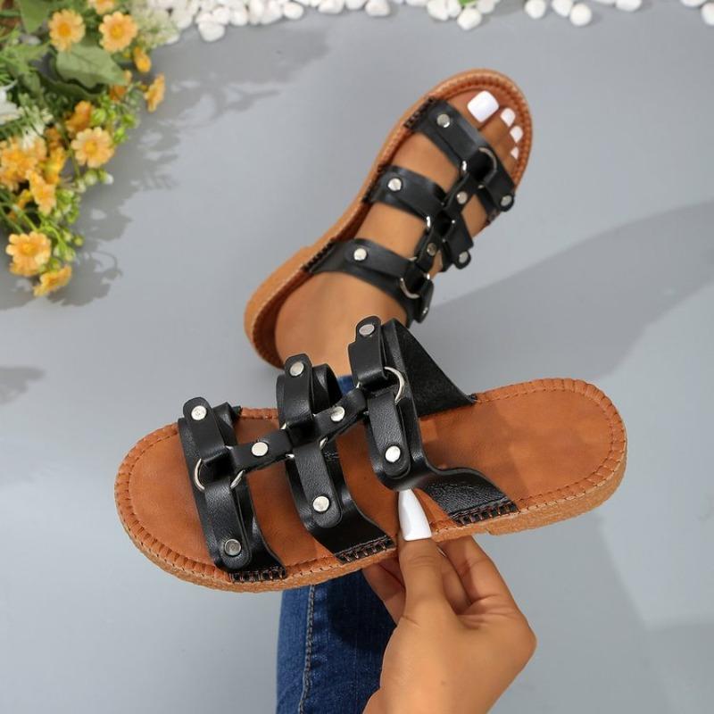 Fashion 2025 Sandals Slippers Afircan Vintage Leather Studded Thick Soled Roman Sandals Worn Over Beach Shoes