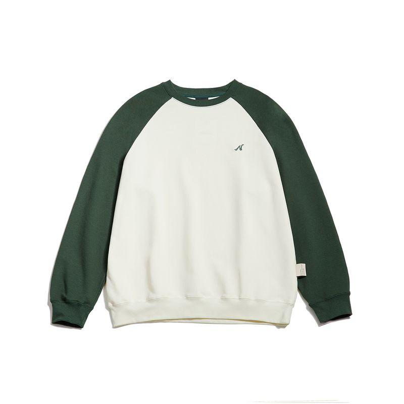 

Men s Road 2024 Retro Raglan Long sleeve Hoodie Men s Autumn and Winter New Versatile Contrast Color High Sense round Neck Fleece-lined Top Beige and Dark Green XL