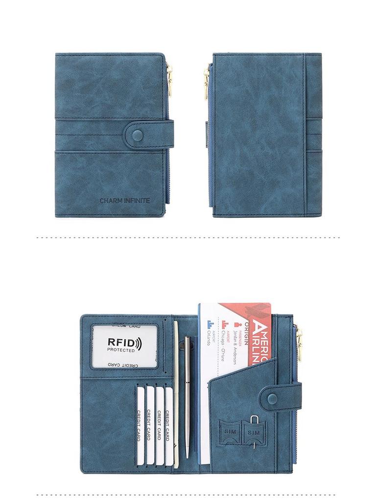 Multifunctional RFID Anti-theft Passport Holder with Zipper and Buckle