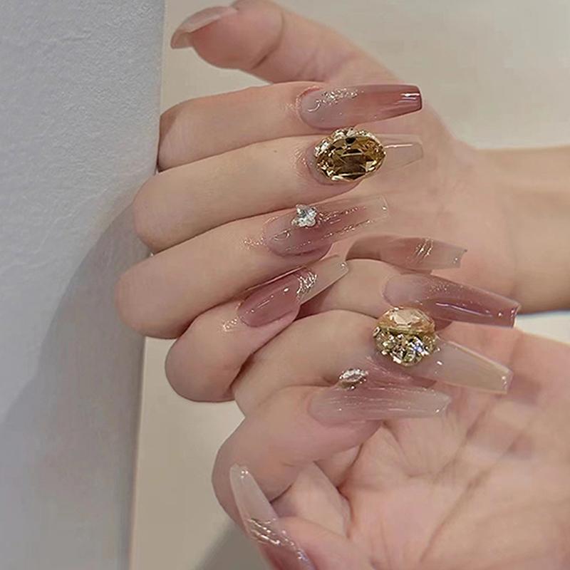 

24 шт. Сладкие блестящие розовые градиентные накладные ногти с квадратной головкой, длинные, с клеем, искусственные, съемные