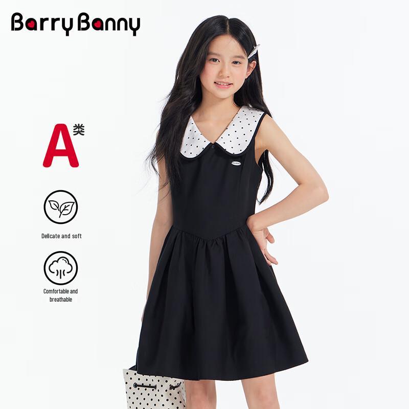 BARRY BANNY Girls Polka Dot Black Sleeveless Princess Dress 140