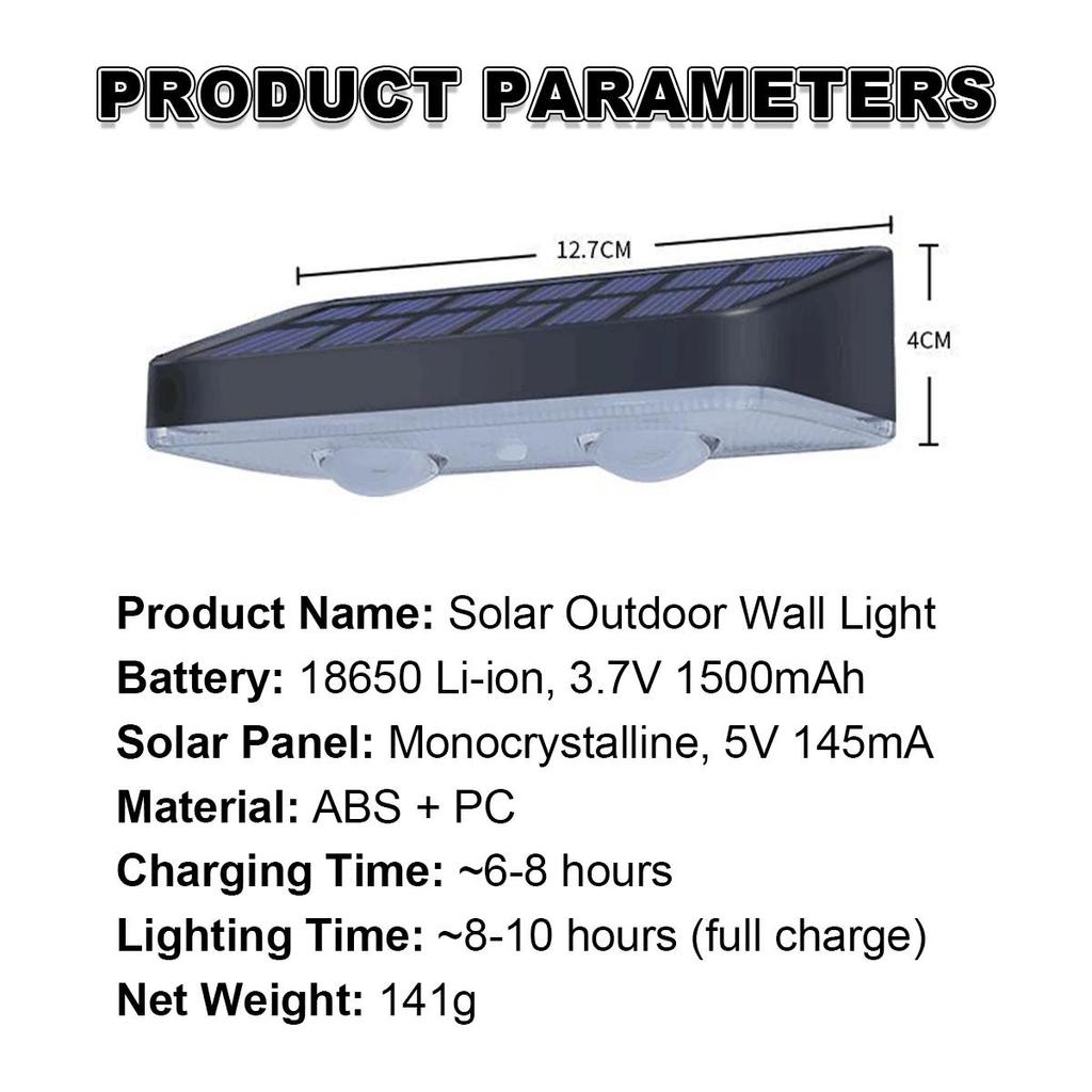 Solar Wall Light Outdoor 0.2w 3.7v Power Mount Waterproof Lamp Dimmable Panel House Fence Led Automatic In Night Backyard Garden