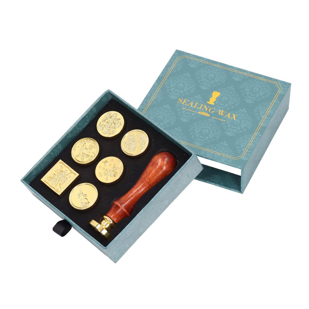 European Retro Wax Stamp Kit with Detachable 7 Vintage Stamp Heads Clear Engraving Wax Stamp   Kit for Envelope