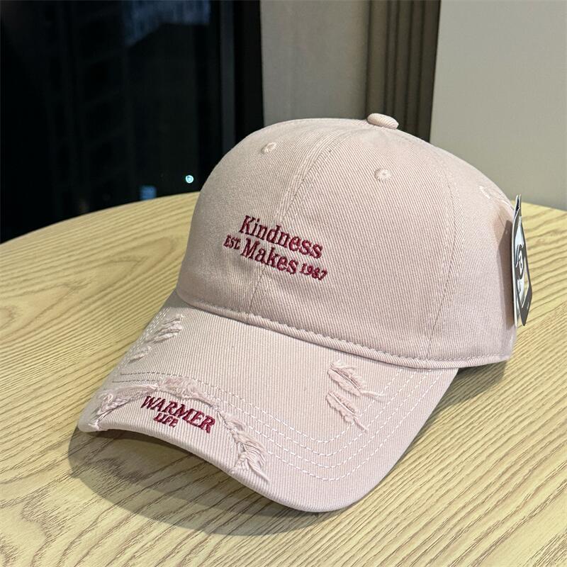 Personalized ripped baseball cap female alphabet embroidery summer cap men's sunscreen enlarged and widened brim sun hat tide