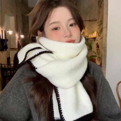Small Fragrance White Scarf Female Winter Atmosphere Sense Thickened Shawl Warm Woolen Scarf Scarf Man