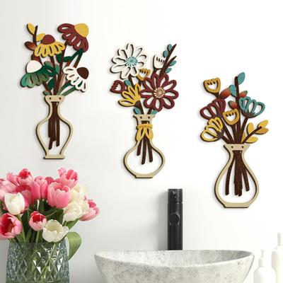 Hölzerne Blumenvase Wandkunst Rustikales Bauernhaus Holz Blumen Wanddeko Minimalistisch Boho Pflanzen Blumenstrauß Deko für Wohnzimmer Badezimmer Schlafzimmer