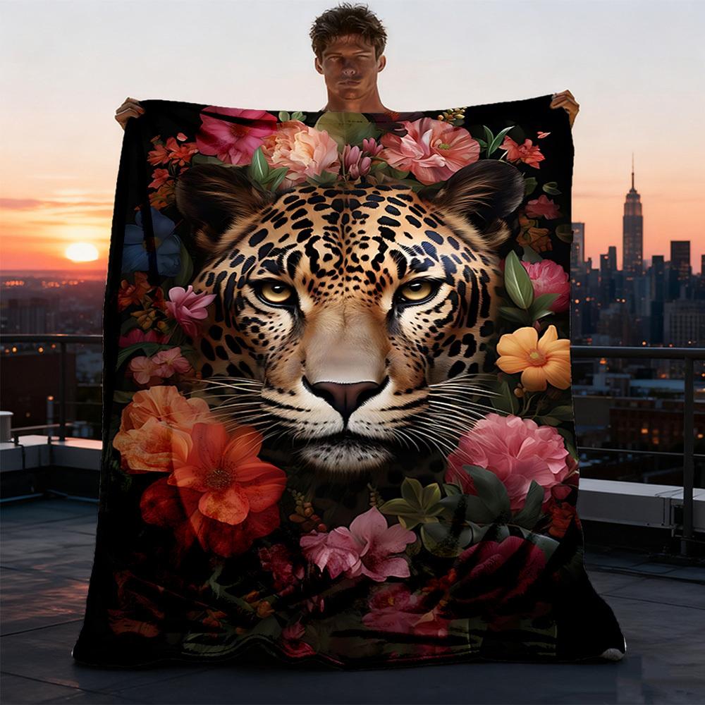 1pc Leopard Floral Print Outdoor Blanket, Soft And Comfortable Blanket, Casual Warm Outdoor Blanket, Camping Travel Blanket yy251201110