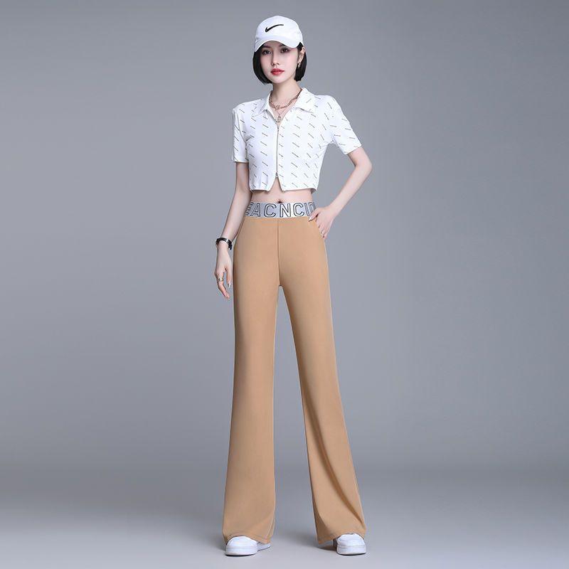 Office Lady Korean Fashion Thin Solid Wide Leg Suits Pants Spring Summer Women High Waist Elastic Loose Casual Straight Trousers