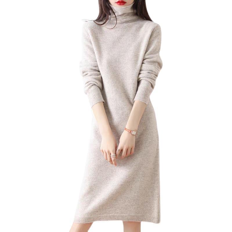 Brand Wool Knit High Neck Slimmer Pullover Sweater Dress - 2025 Autumn/Winter Collection