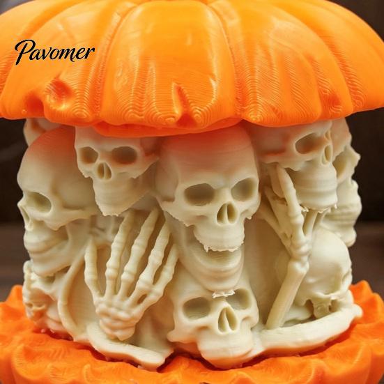 Desktop Skull Pumpkin Ornament 3D Printed Figurine, Gothic Skeleton Statue, Statue Creepy for Home Office Holiday Party Decorative