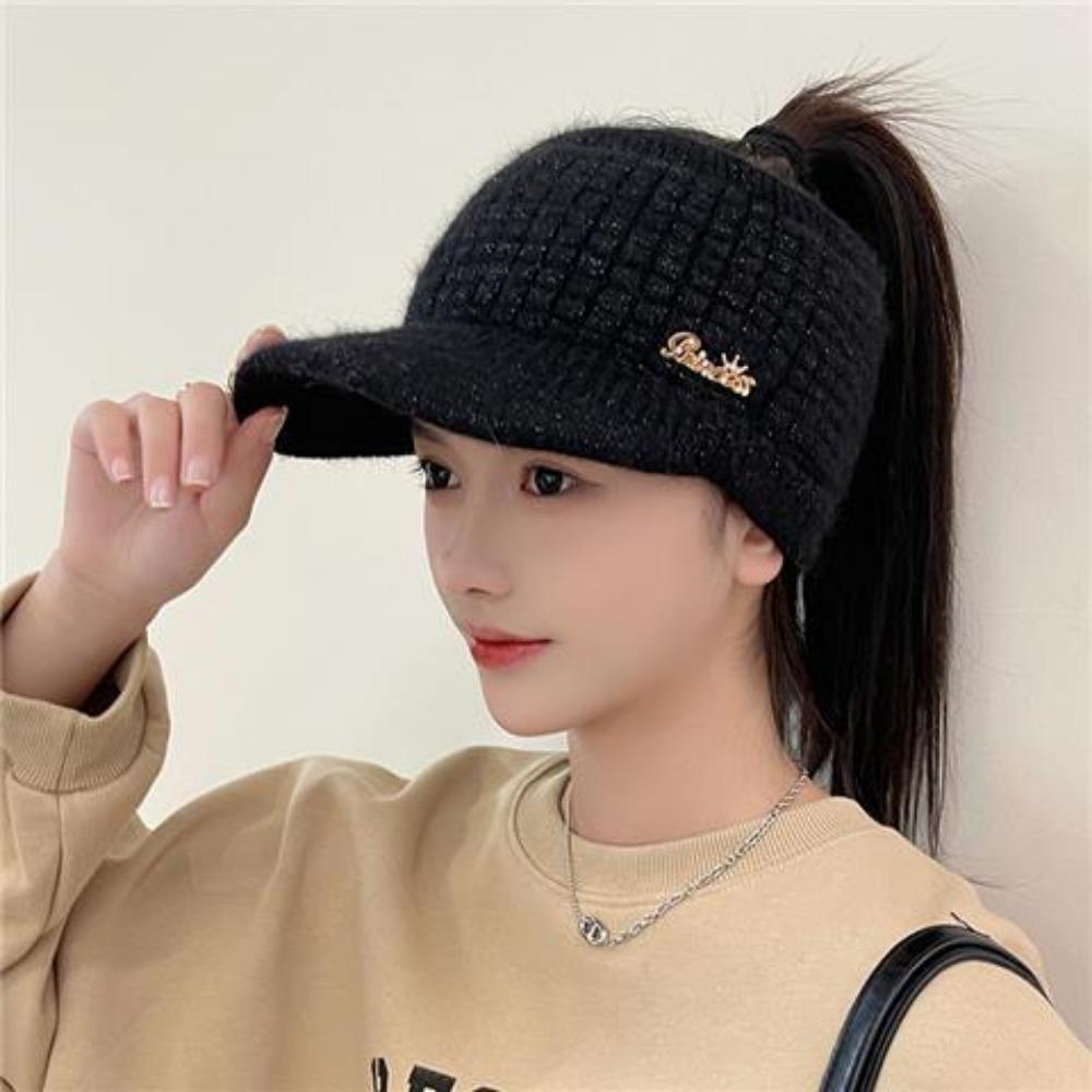 

Женская шерстяная шапка с открытым верхом, осенне-зимняя, теплая, вязаная, утолщенная бейсболка для велоспорта one size чёрный