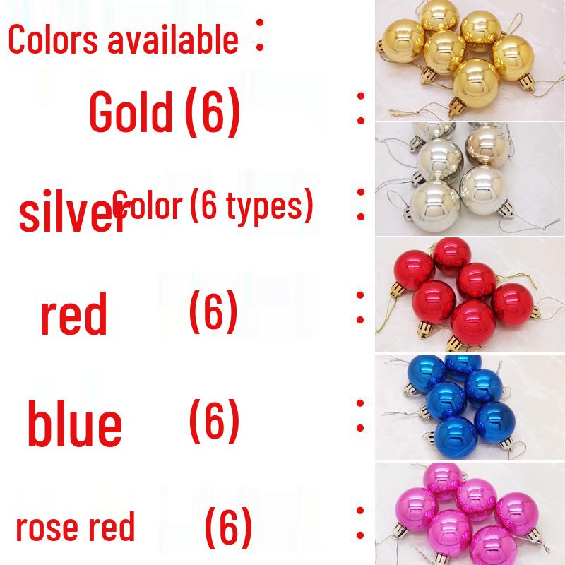 Weihnachtsbaum Ornamente: 6 galvanisierte Dekorationskugeln (7cm, 5cm) in Gold, Silber, Rot und Blau.