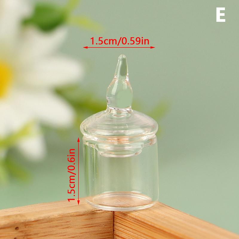 1Pc Dollhouse Miniature Clear Glass Jar Candy Bean Storage Bottle Tiny Jar With Cover Kitchen Decor Toy Doll House Accessories
