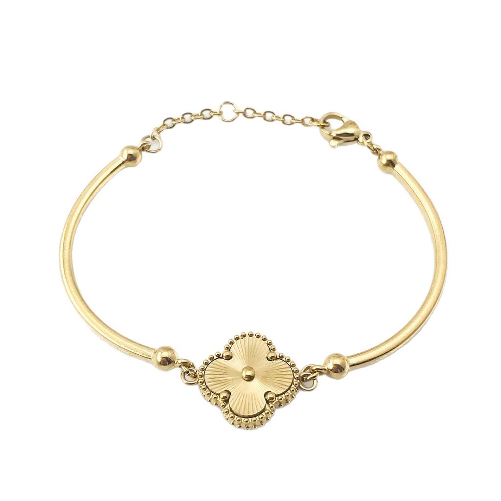 15mm Four-leaf Clover Single Flower Laser-engraved Bracelet Vacuum Plated Four-leaf Clover Women's Bracelet