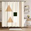 Geometric Shower Curtain Abstract Circles And Stripes Design Polyester Bath Curtain With Hooks For Modern Dec