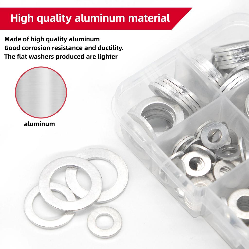 185pcs Aluminum Flat Washer Assortment Kit Aluminum Flat Washers M5 M6 M8 M10 M12 M14 M16 Washer Flat Ring Gasket Rings