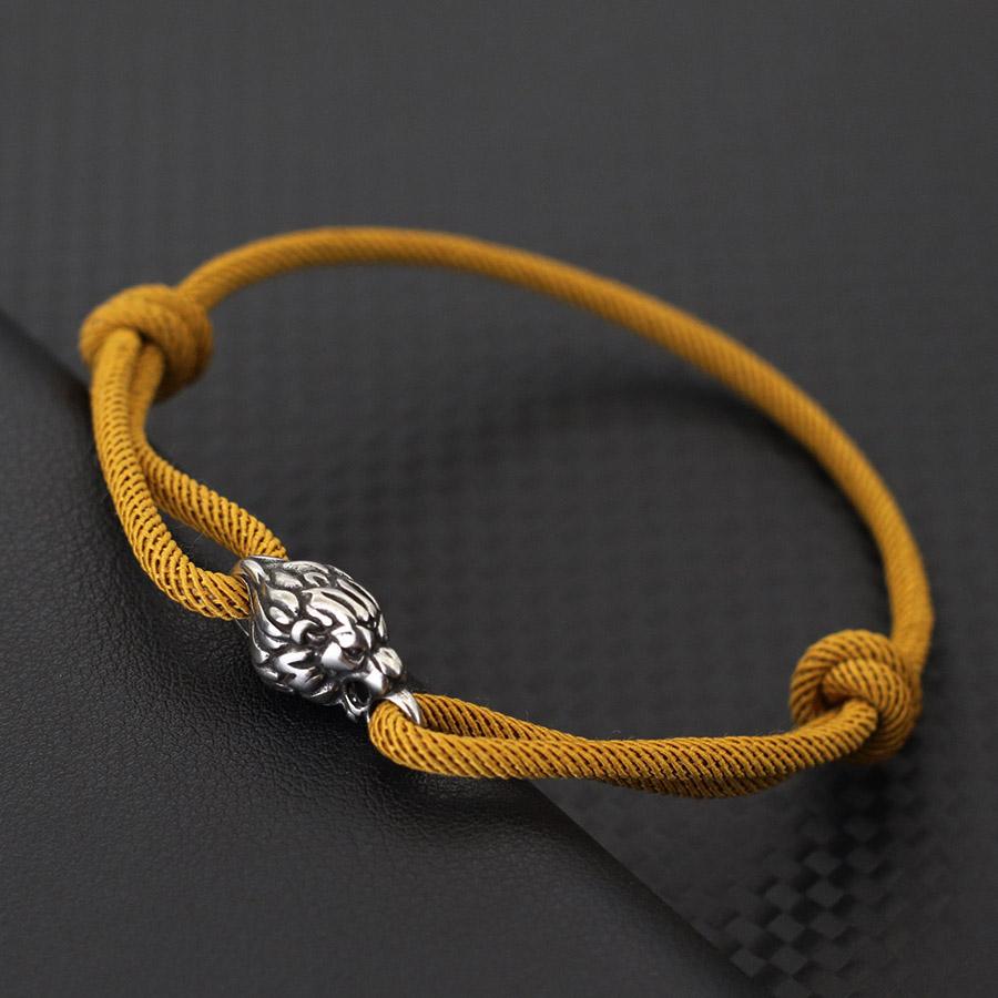 Gothic Stainless Steel Lion Head Bracelet For Men Handmade Adjustable Lucky Red String Braslet Hiphop Rock Punk Accessories Gift