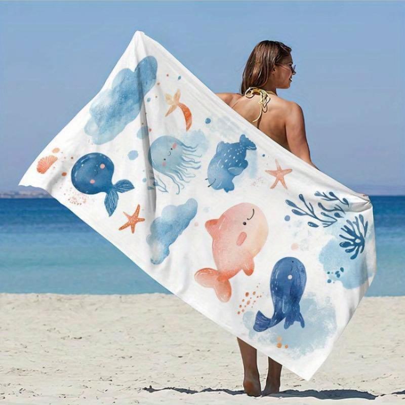 

Adorable Marine Life Print Beach Towel - Super Soft Quick-Dry Microfiber, Large Rectangular Bath Towel for s, Vibrant Watercolor W40*H60(CM)