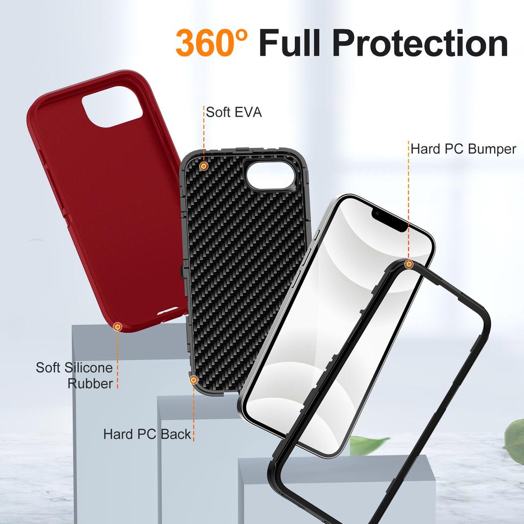 For iPhone 16e Case PC + Silicone + EVA 3 in 1 Shockproof Phone Cover