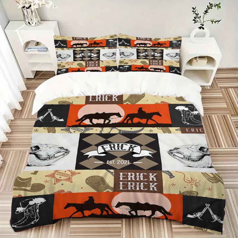 3pcs Western Adventure Bedding Set - 1 Soft Quilt Cover + 2 Pillowcases, Machine Washable - Suitable for All Seasons, Perfect Gift for Famil