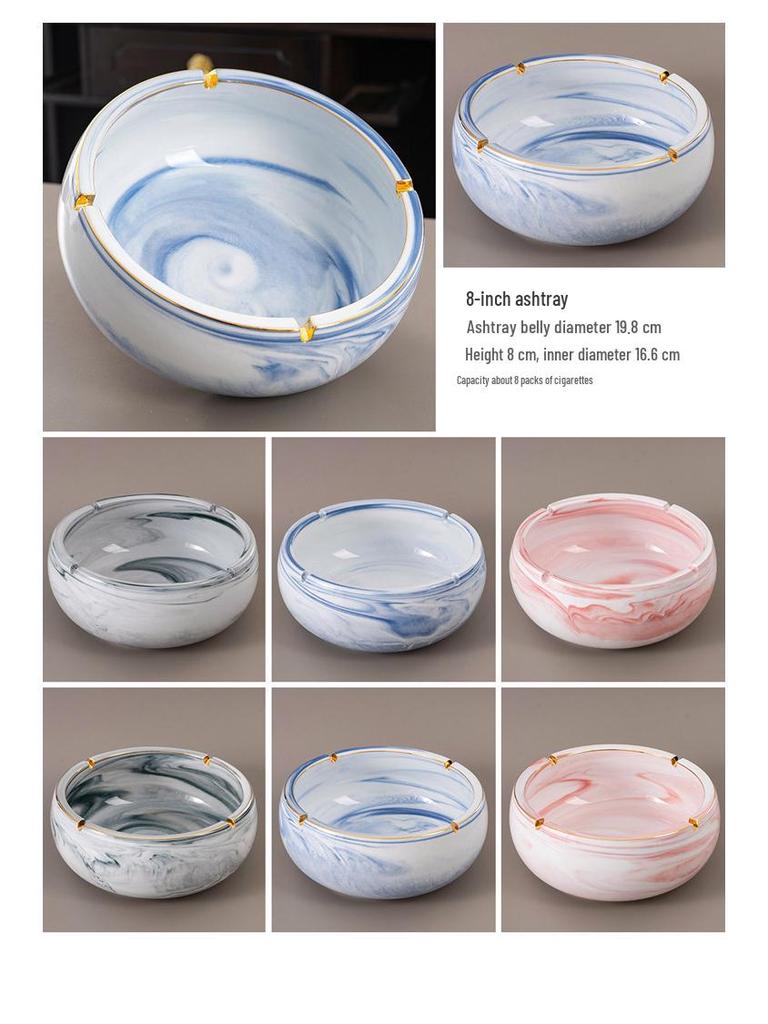 Nordic Retro Ceramic Ashtray - Large, Personalized, Trendy Blue Pink Design for Living Room