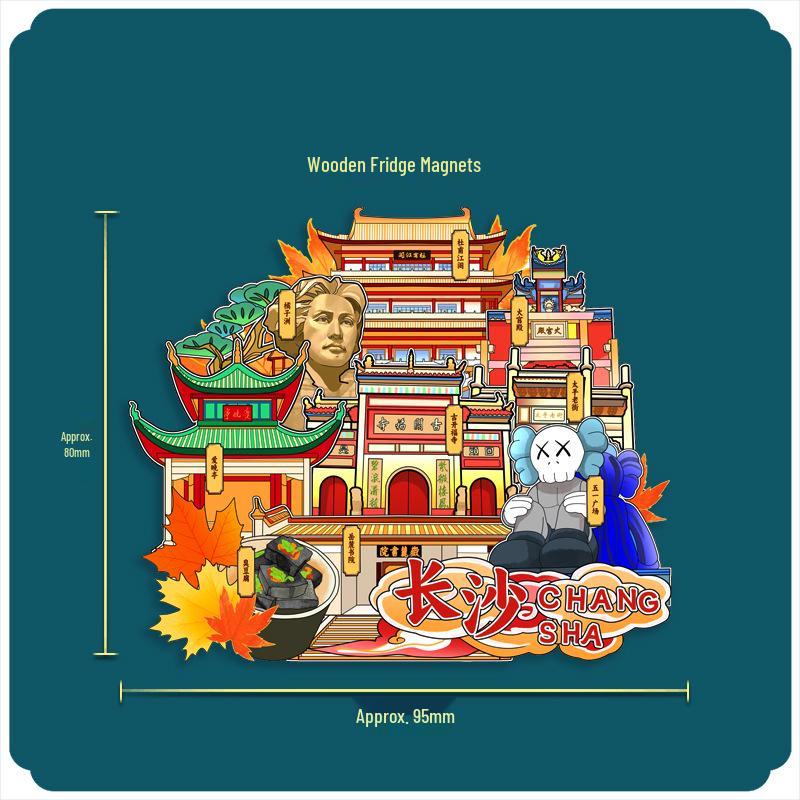 Hunan Changsha 3D Holz Kühlschrankmagnet: Kulturelles, kreatives Souvenir für Touristen