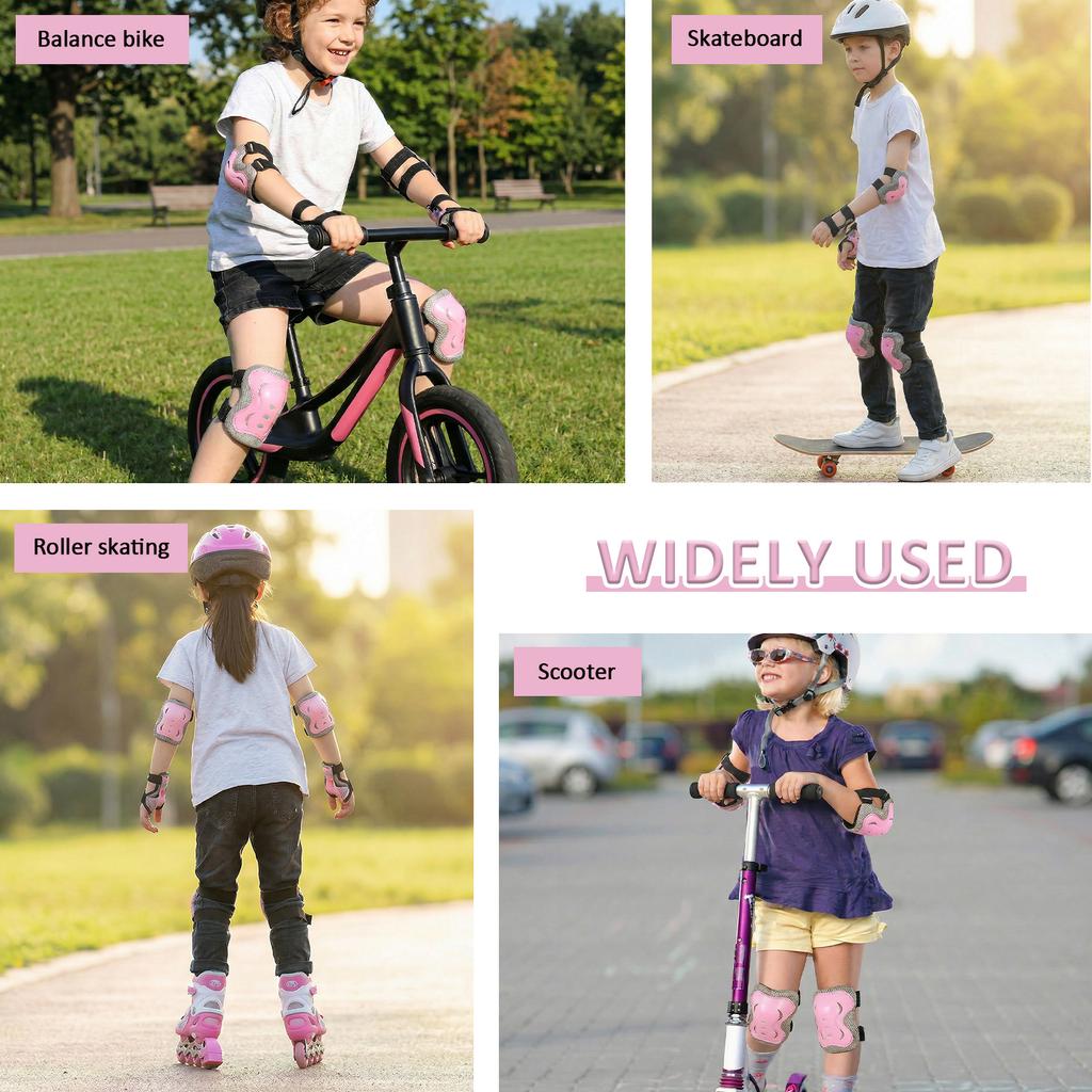 6 Pcs Kids Knee Pads Elbow Pads Wrist Guards Set Adjustable Kids Protective Gear Set for Skating Cycling Rollerblading Scooter