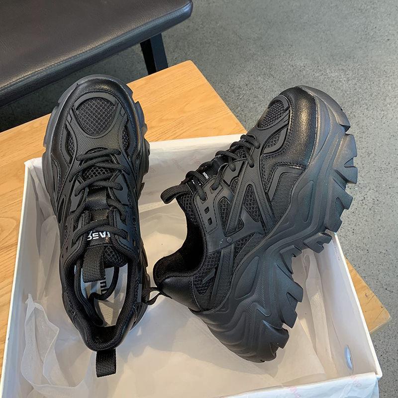 Fried Street Platform Daddy Shoes Breathable Mesh 22 Spring and Autumn New Black Casual Sneakers ins Tide