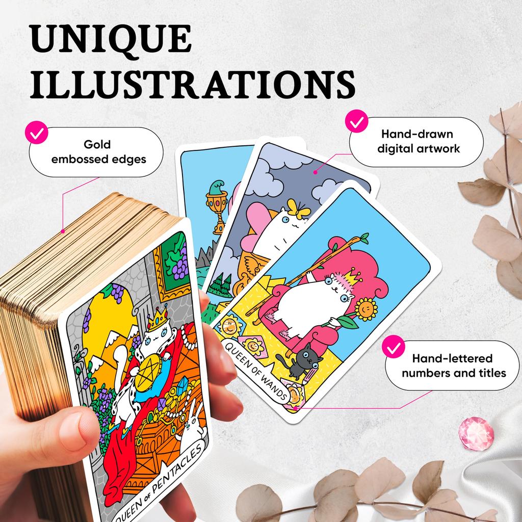 Wyspell Cat Tarot: 78-Card Deck with Guidebook - Unique Tarot for Cat Lovers and Enthusiasts - Cute Cards for Beginners