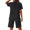 Women's Summer Two Piece Set Button Front Short Sleeve Shirt and Loose Fit Shorts Plus Size Cotton Linen Outfit