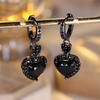 Charm Female Small Black Zircon Stone Heart Hoop Earrings Vintage Fashion Wedding  For Women