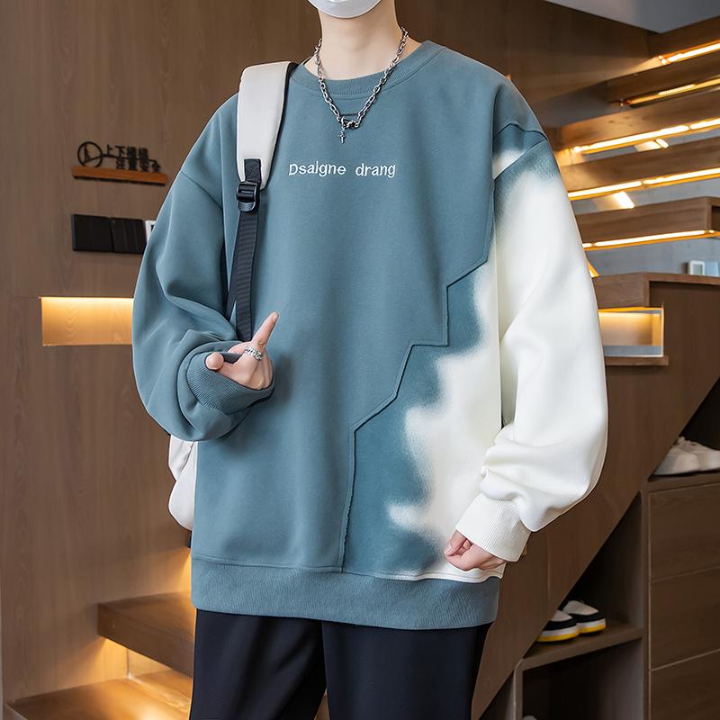 Autumn Thin Sweatshirt for Boys Round Neck Loose Color-blocking Top Junior High School Students 12 Years Old 15 Children Super Beautiful Jacket