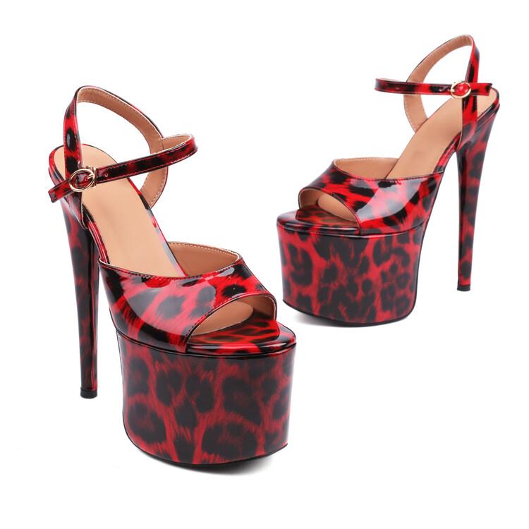 FOREADA Women Pu Leather Sandals Platform Super High Hoof Heels Peep Toe Ankle Strap Buckle Sexy Party Summer Shoes