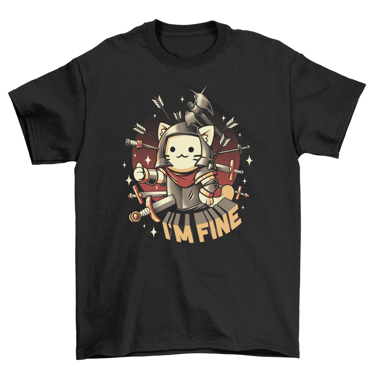 

I m Fine Gamer Cat with Sword Funny T-Shirt Mens Womens Tees Top - Level Up Your Style! Unisex Prin 3XL