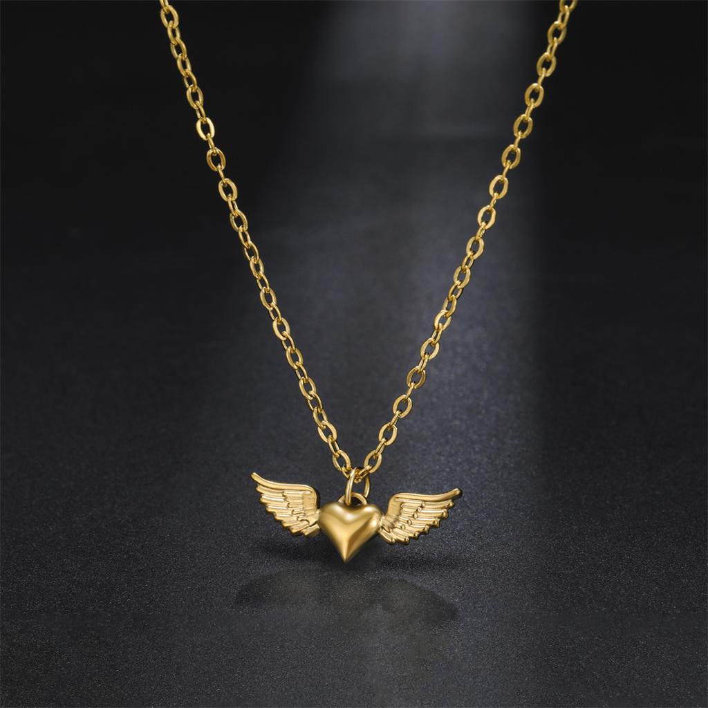 EUEAVAN Angel Wings Heart Necklace Woman Girl Stainless Steel Fashion Love Bracelet Lover Anniversary Wedding Jewelry Gift