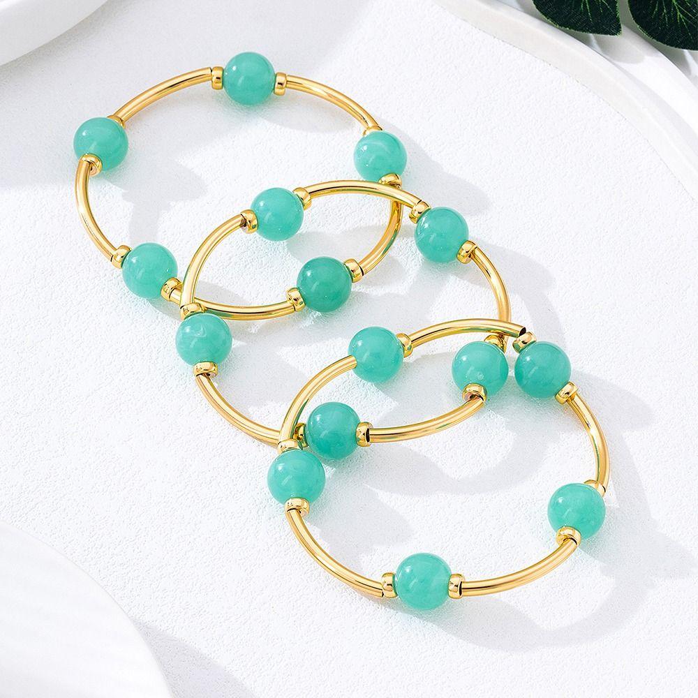 Stacked Ball Thick Gold Bracelet Elastic Jewelry Accessories New Beaded Bracelet  for Women Girls