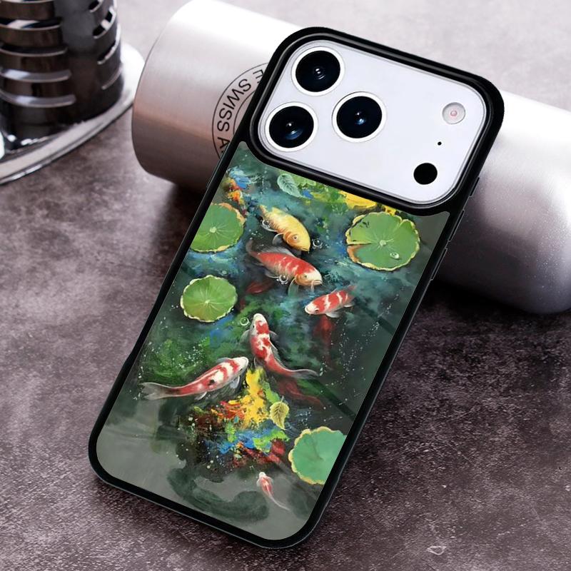 Koi Carp Fish Painting Phone Case for iPhone 17 16 15 Pro Max Air 14 13 12 11 Plus Shockproof Cover
