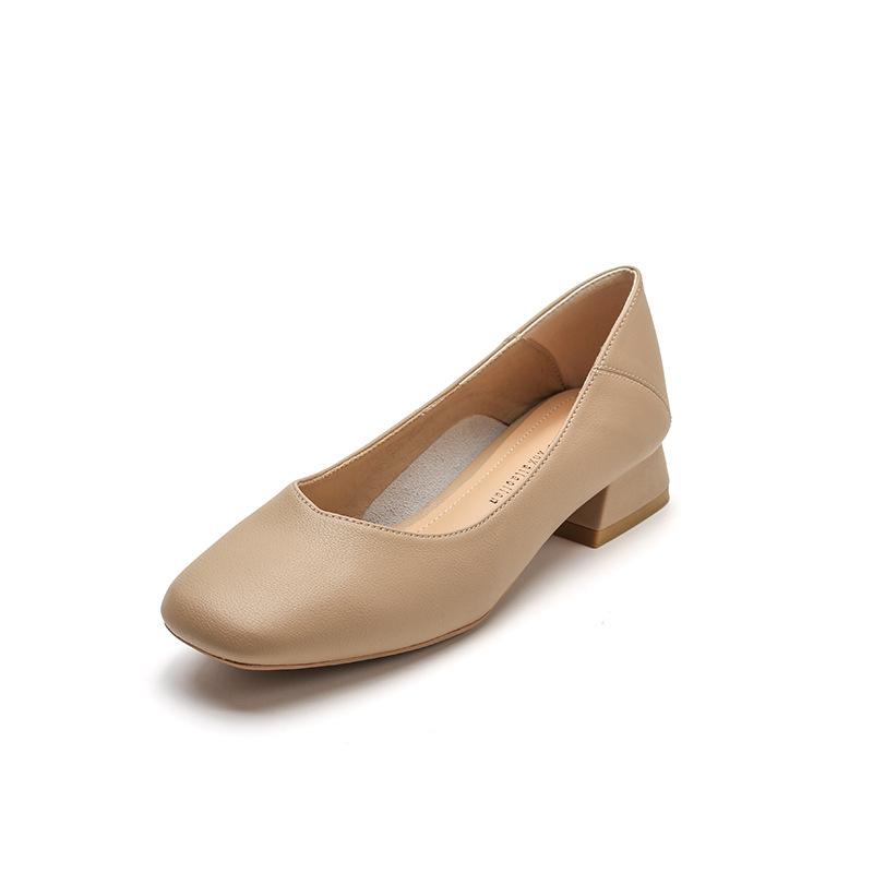 8-0 thick heel grandma shoes new Korean version square head shallow mouth middle heel soft leather commuting comfortable versatile single shoes women