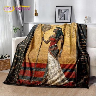 Ancient Egypt Hieroglyphic Mythology Wall Art Blanket Soft Throw for Bedroom Sofa Bed Cover or Child Gift
