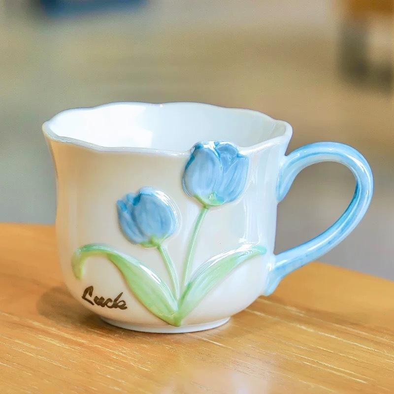 High Looking Underglaze Color Electroplated Tulip Series Ceramic Mug Girl's Favorite Cup Couple Pair Cup Ins Style